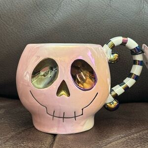 Pink Skull with Striped Handle 18oz Iridescent Halloween Mug